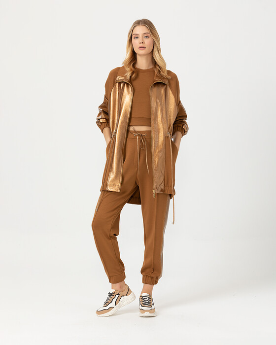 Gold Kumaş Geçişli Fermuarlı Ceket