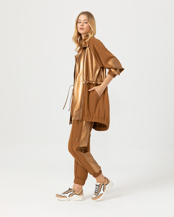 Gold Kumaş Geçişli Fermuarlı Ceket