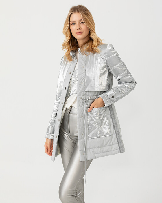 Metalik Kumaş Detaylı Kaban