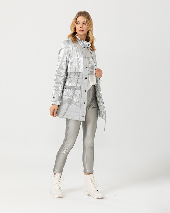 Metalik Kumaş Detaylı Kaban