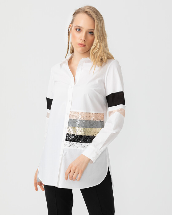 SHIRT WITH SEQUINS AND STRIPED DETAIL