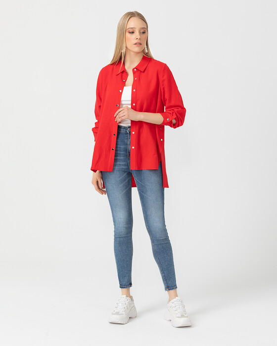 BUTTON DETAILED ASYMMETRIC SHIRT