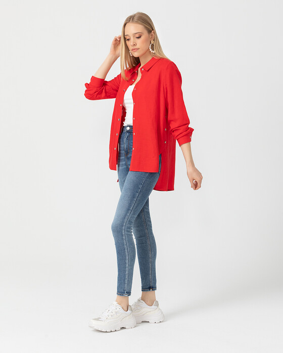 BUTTON DETAILED ASYMMETRIC SHIRT