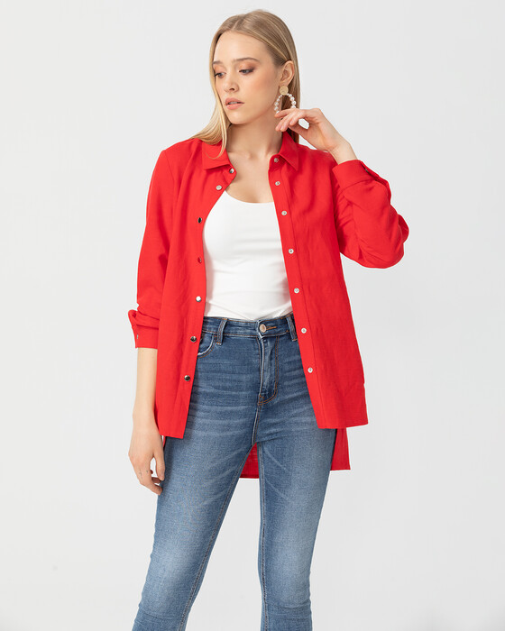 BUTTON DETAILED ASYMMETRIC SHIRT