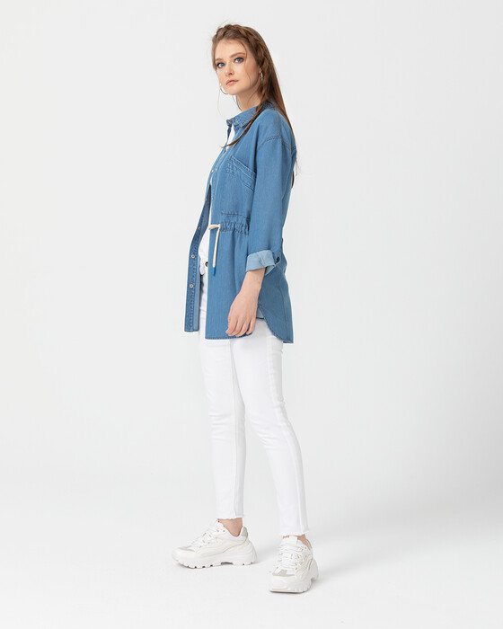 Beli Bağcıklı Denim Ceket