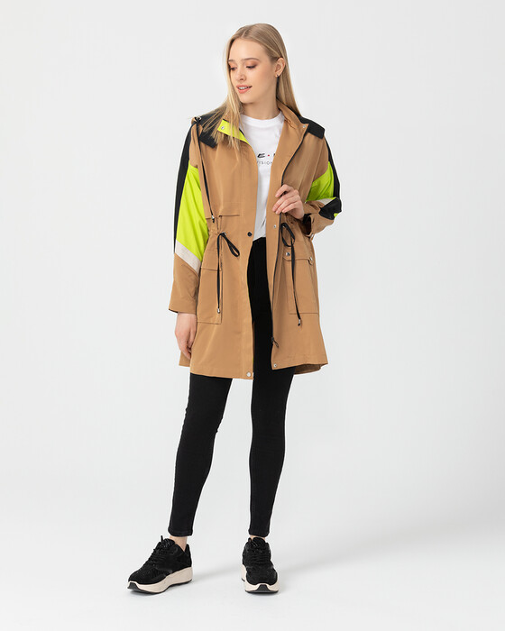 HOODIE TRENCH COAT WITH WAIST LACED DETAIL