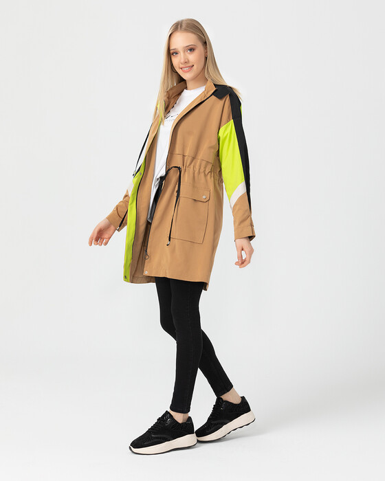 HOODIE TRENCH COAT WITH WAIST LACED DETAIL