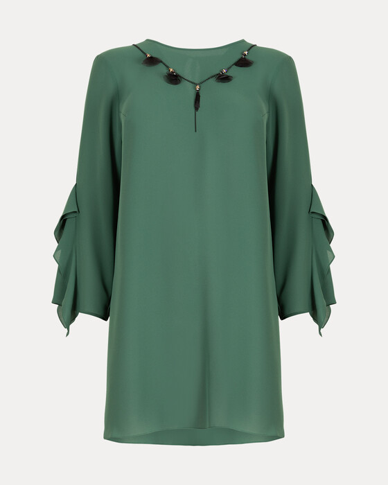 BÜYÜK BEDEN KOLLARI VOLANLI ŞİFON TUNİK