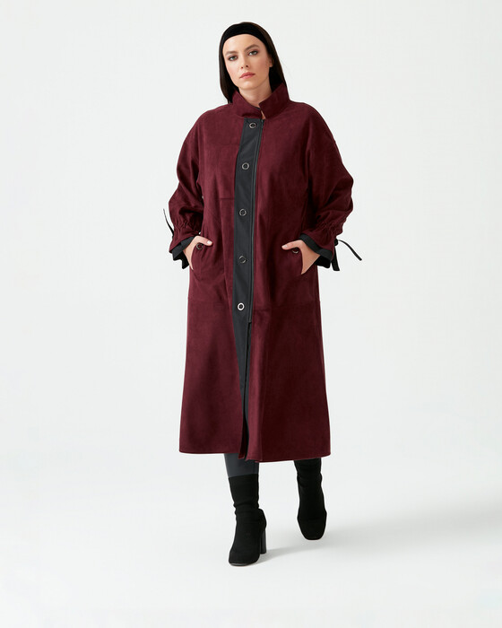 Büyük Beden Kuş Gözü Detaylı Pardesü