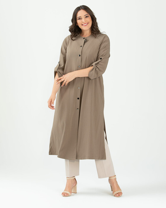 Büyük Beden Pul Detaylı Pardesü