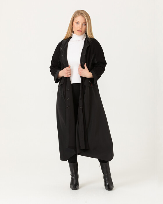 Büyük Beden Kapüşonlu Pardesü