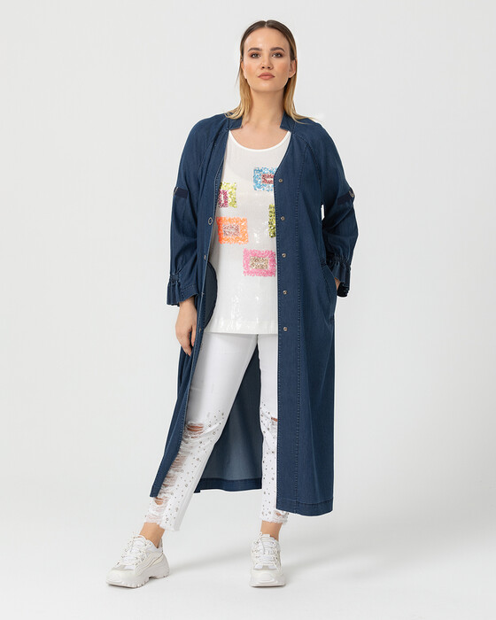 Denim duster coat plus on sale size