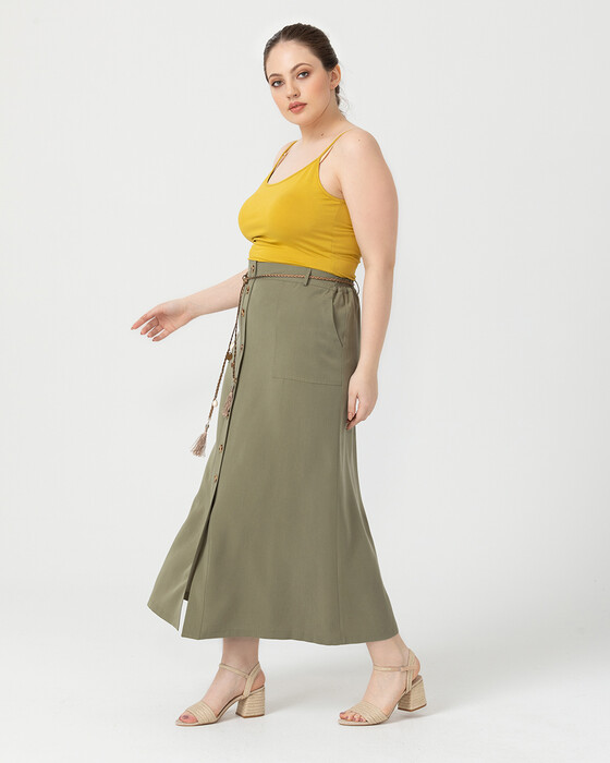 Büyük Beden Önden Düğmeli Uzun Etek