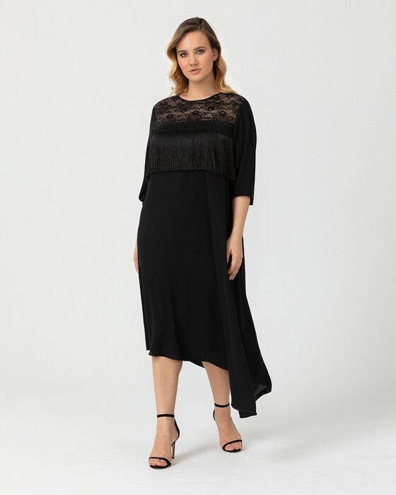 PLUS SIZE ASYMMETRIC TUNIC WITH TASSEL DETAIL - SecilStore