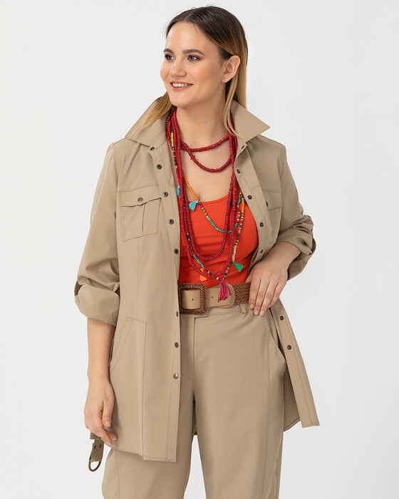 PLUS SIZE JACKET WITH POCKET AND BELT DETAIL