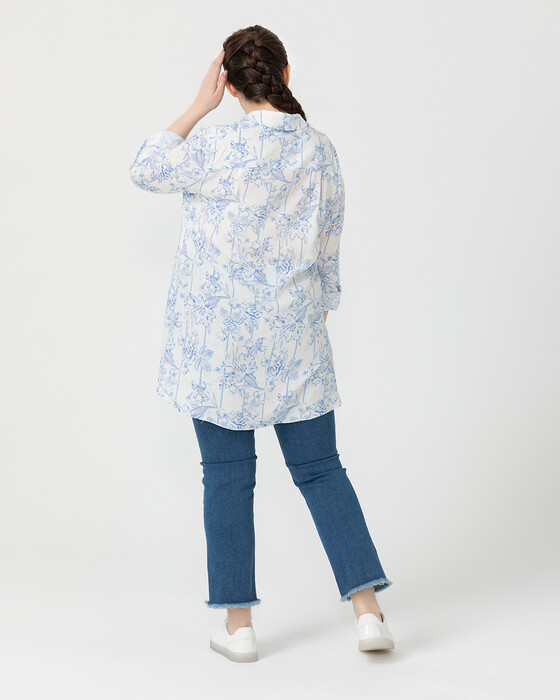 PLUS SIZE PATTERN SHIRT WITH EMBROIDERY DETAIL