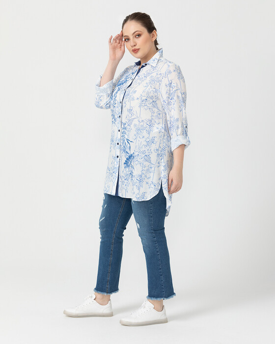 PLUS SIZE PATTERN SHIRT WITH EMBROIDERY DETAIL