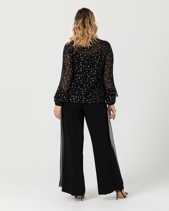 Büyük Beden Kolları Volanlı Şifon Bluz