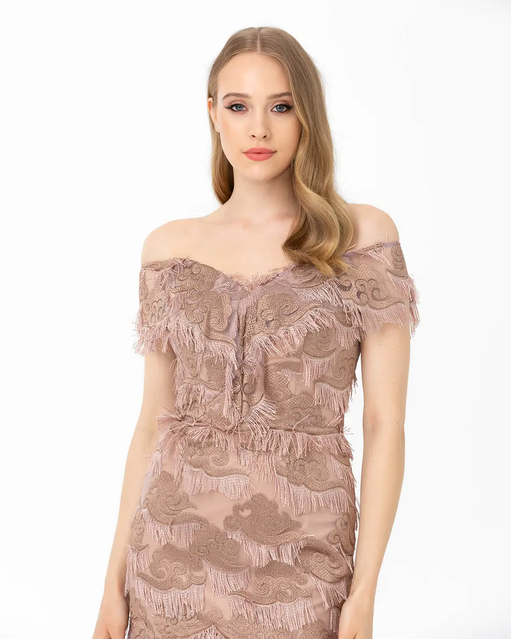 Fish Form Open Shoulder Lace Evening Dress