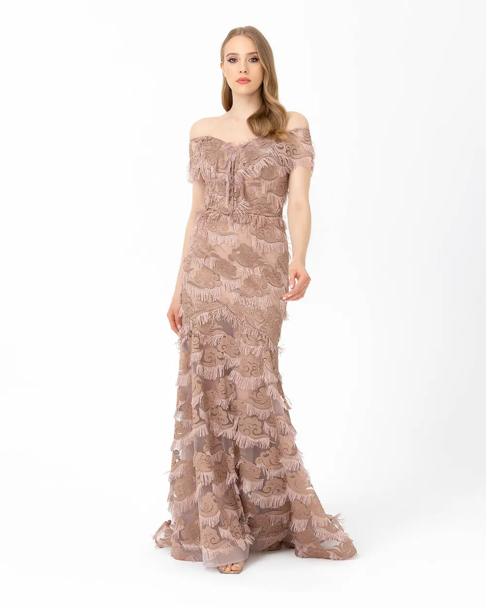 Fish Form Open Shoulder Lace Evening Dress