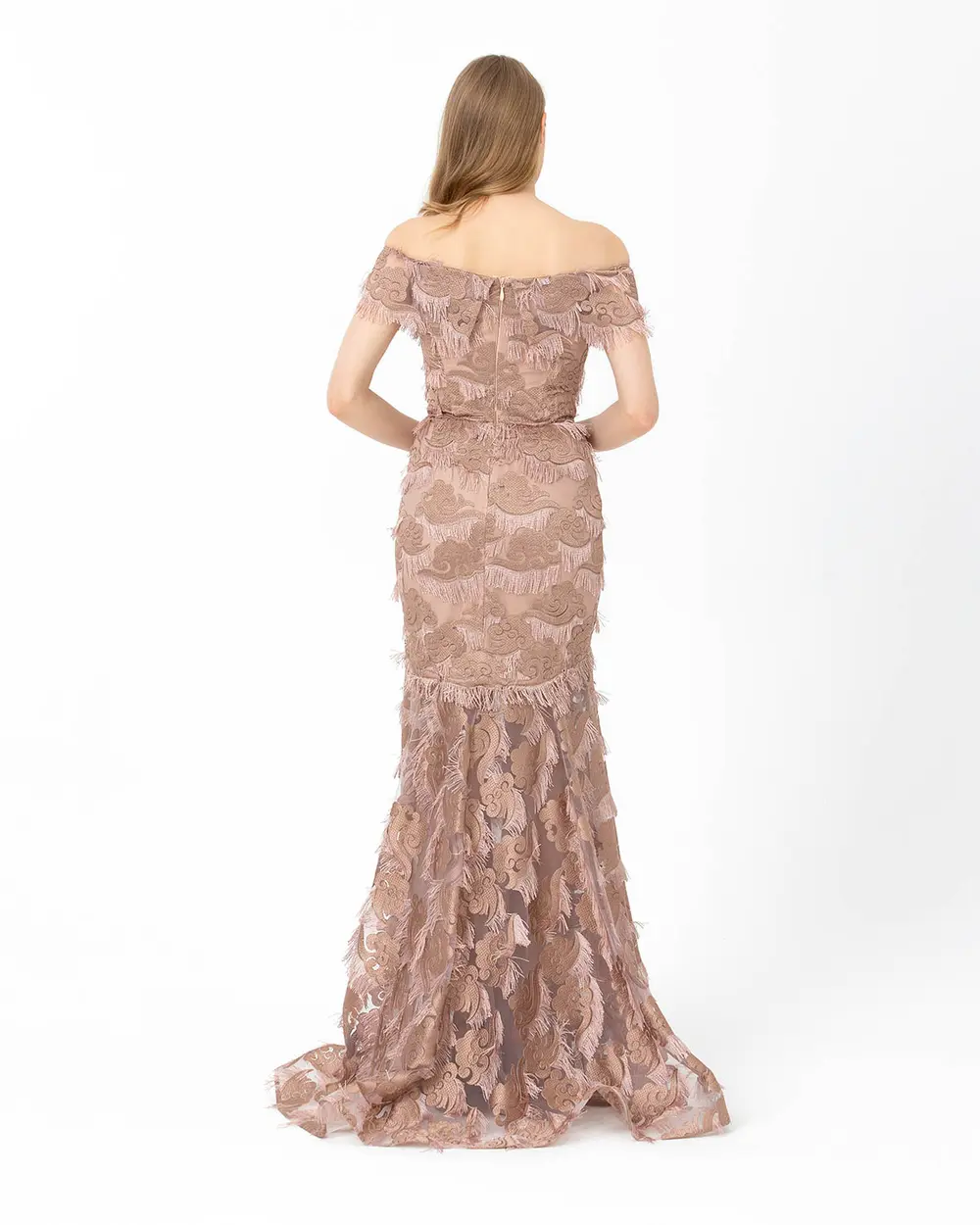 Fish Form Open Shoulder Lace Evening Dress