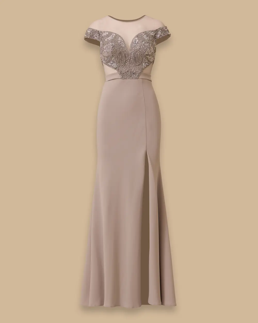 Balık Form Sıfır Yaka Krep Abiye