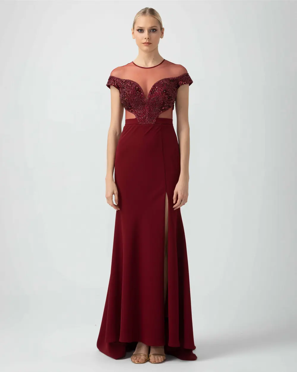 Balık Form Sıfır Yaka Krep Abiye