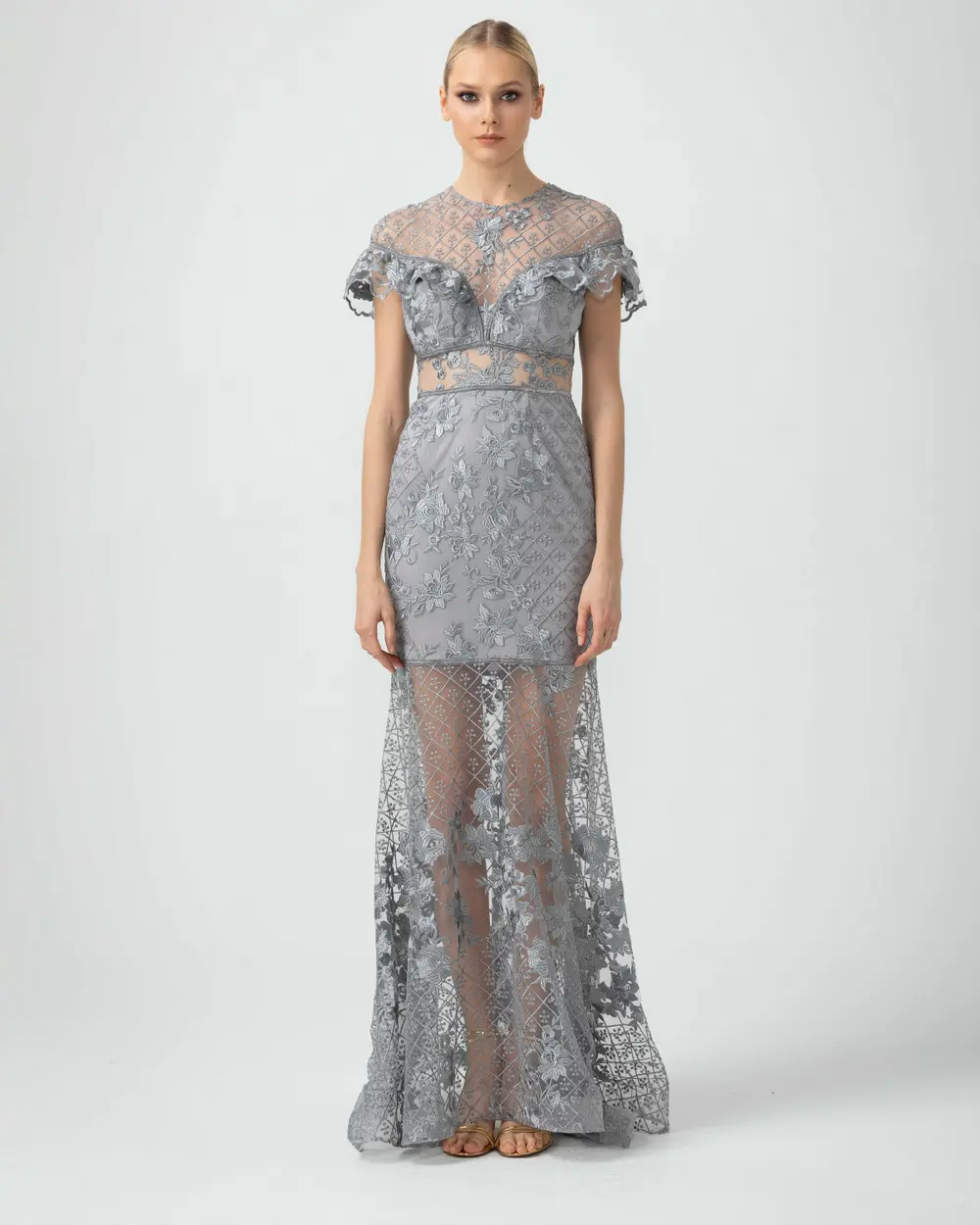 Fish Form Zero Collar Lace Evening Dress