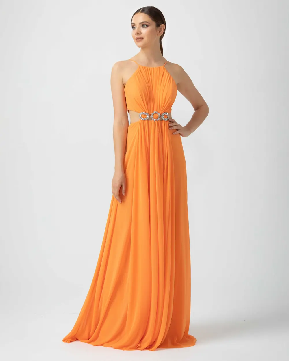 A Kesim Halter Yaka Şifon Abiye