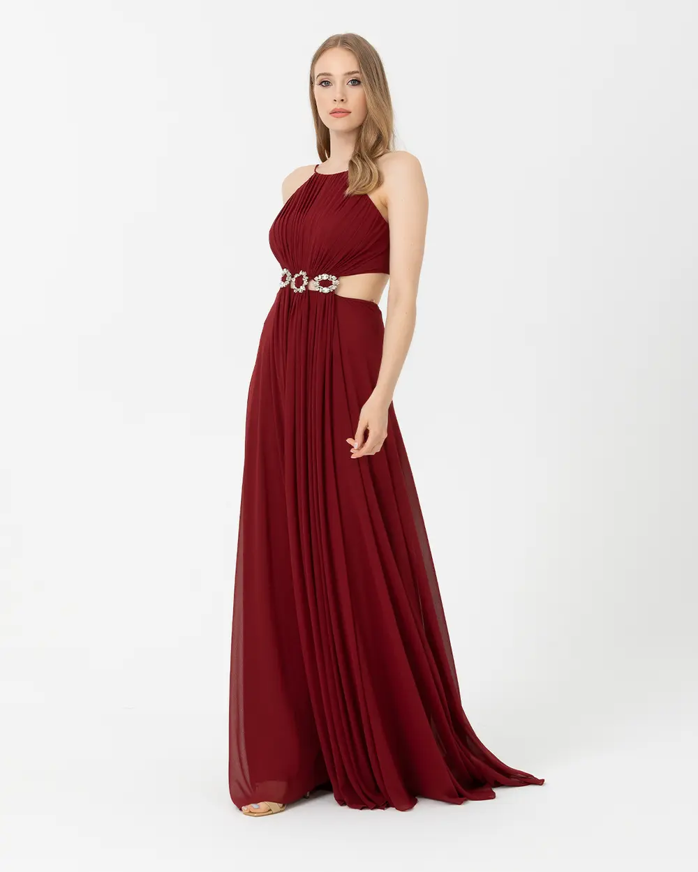 A Kesim Halter Yaka Şifon Abiye