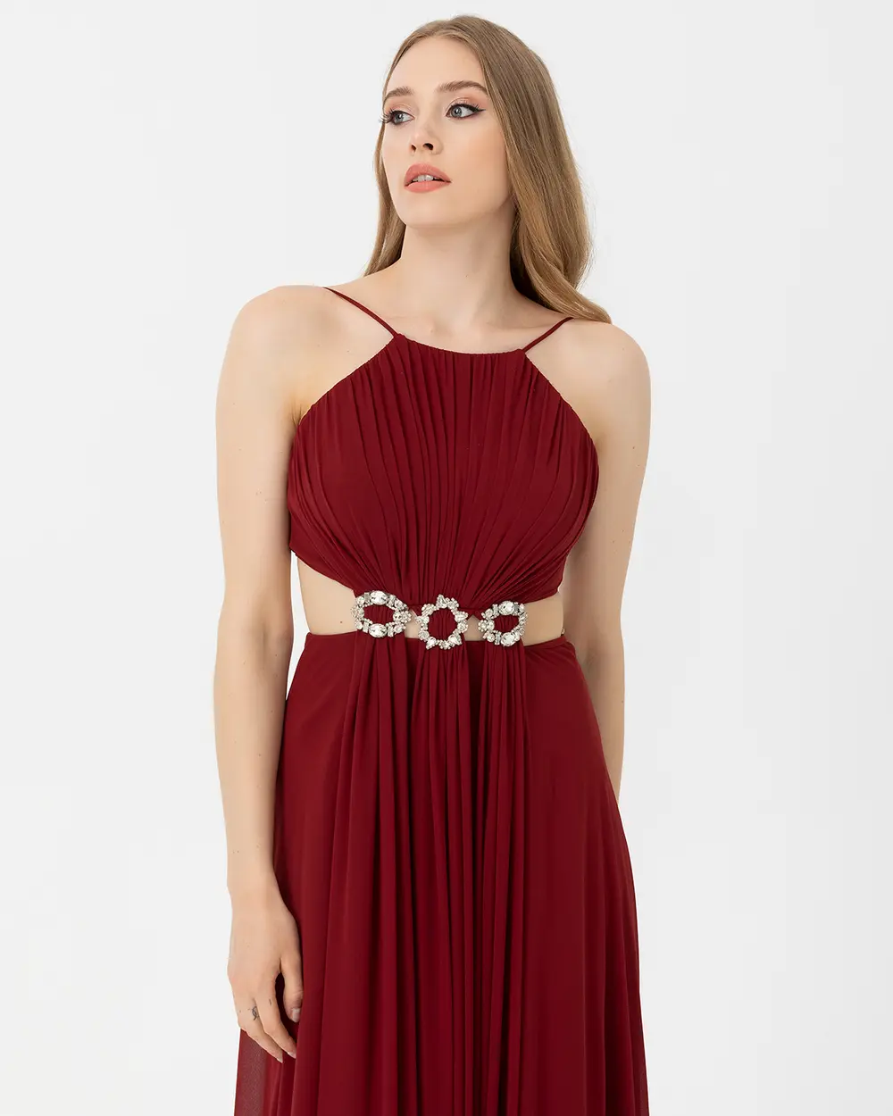 A Kesim Halter Yaka Şifon Abiye