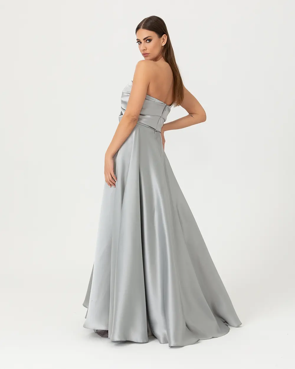 Lace Detailed Satin Evening Dress