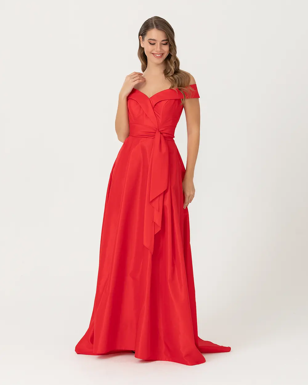 A Kesim Açık Omuz Tafta Abiye