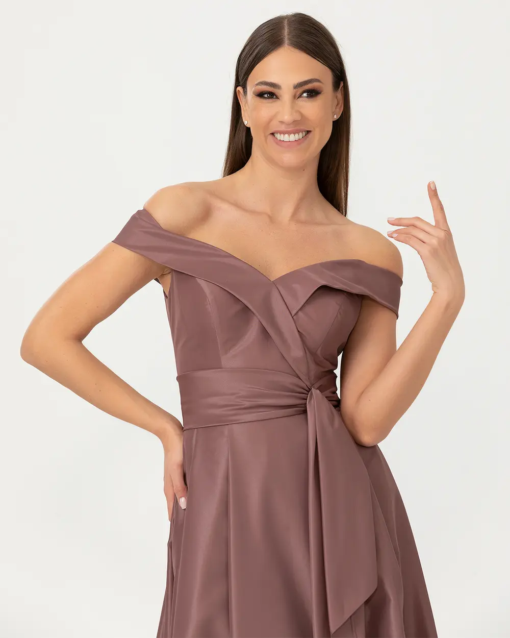 A Cut Open Shoulder Evening Dress