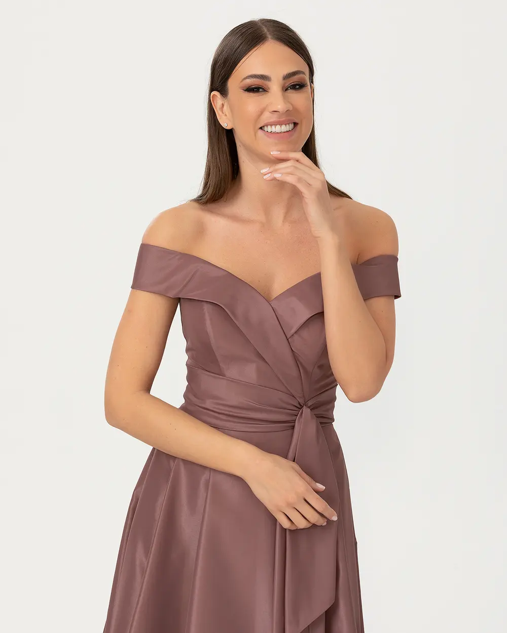 A Cut Open Shoulder Evening Dress