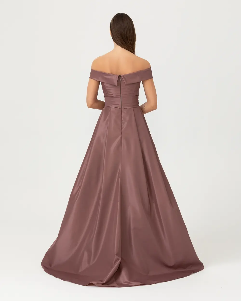 A Cut Open Shoulder Evening Dress