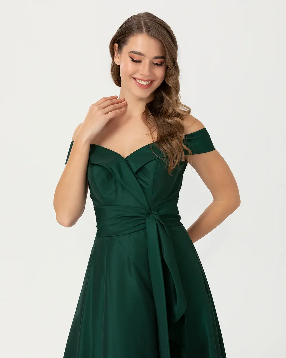 A Kesim Açık Omuz Tafta Abiye