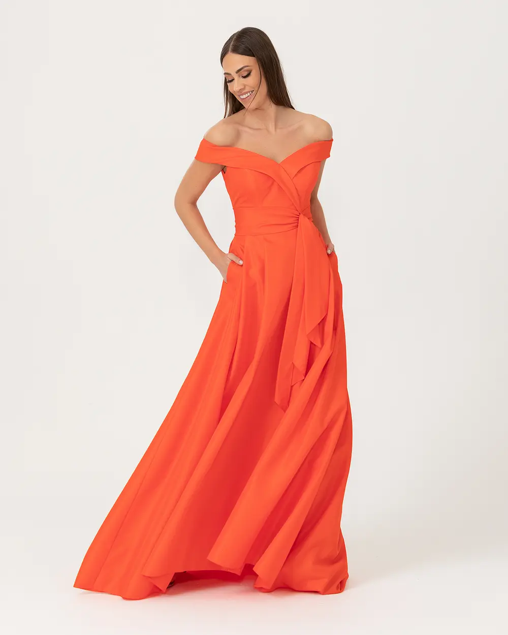 A Kesim Açık Omuz Tafta Abiye