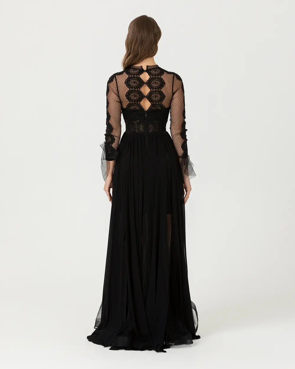 A Cut Zero Collar Tulle Evening Dress
