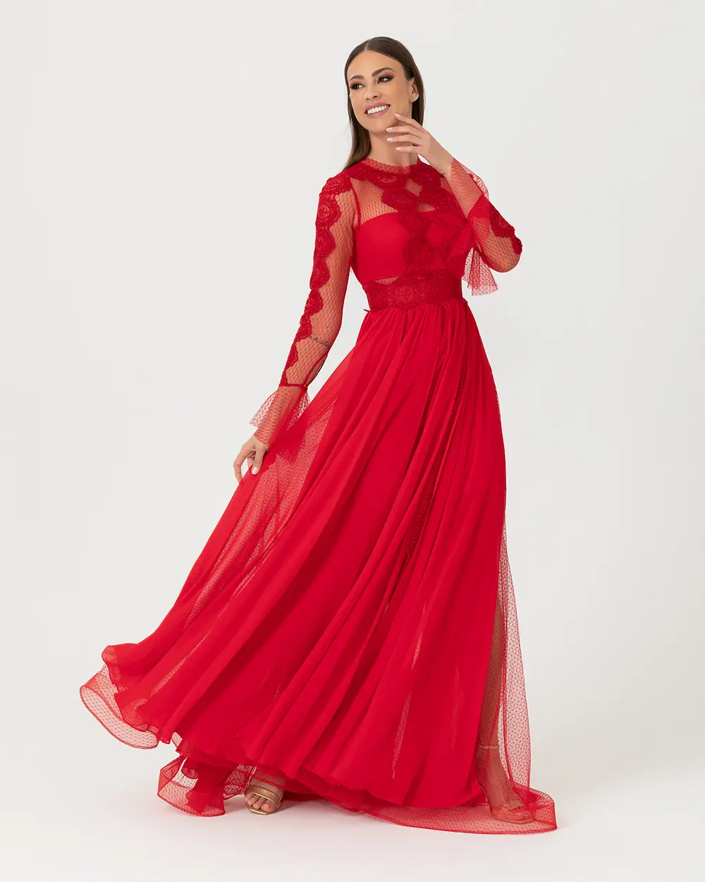 A Cut Zero Collar Tulle Evening Dress