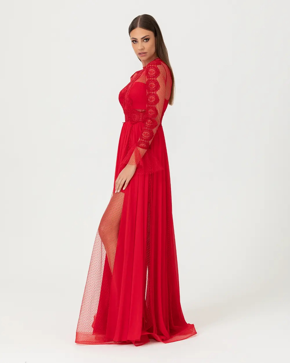 A Cut Zero Collar Tulle Evening Dress