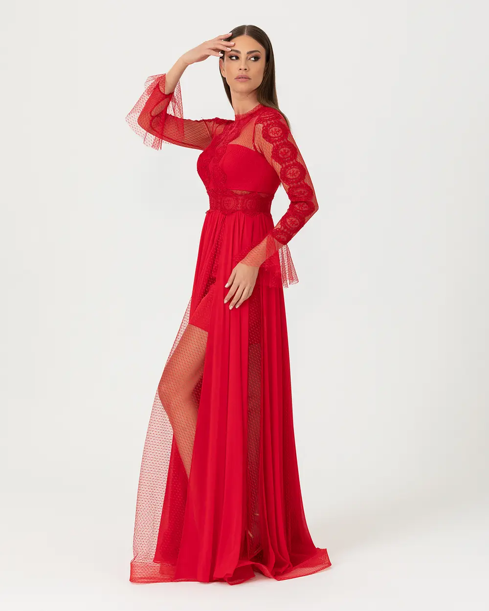 A Cut Zero Collar Tulle Evening Dress