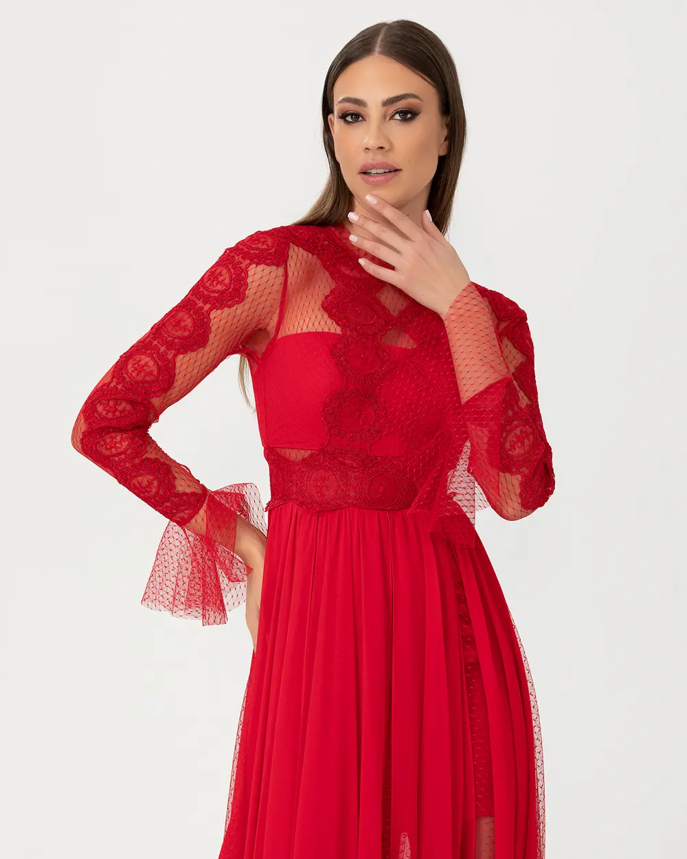 A Cut Zero Collar Tulle Evening Dress