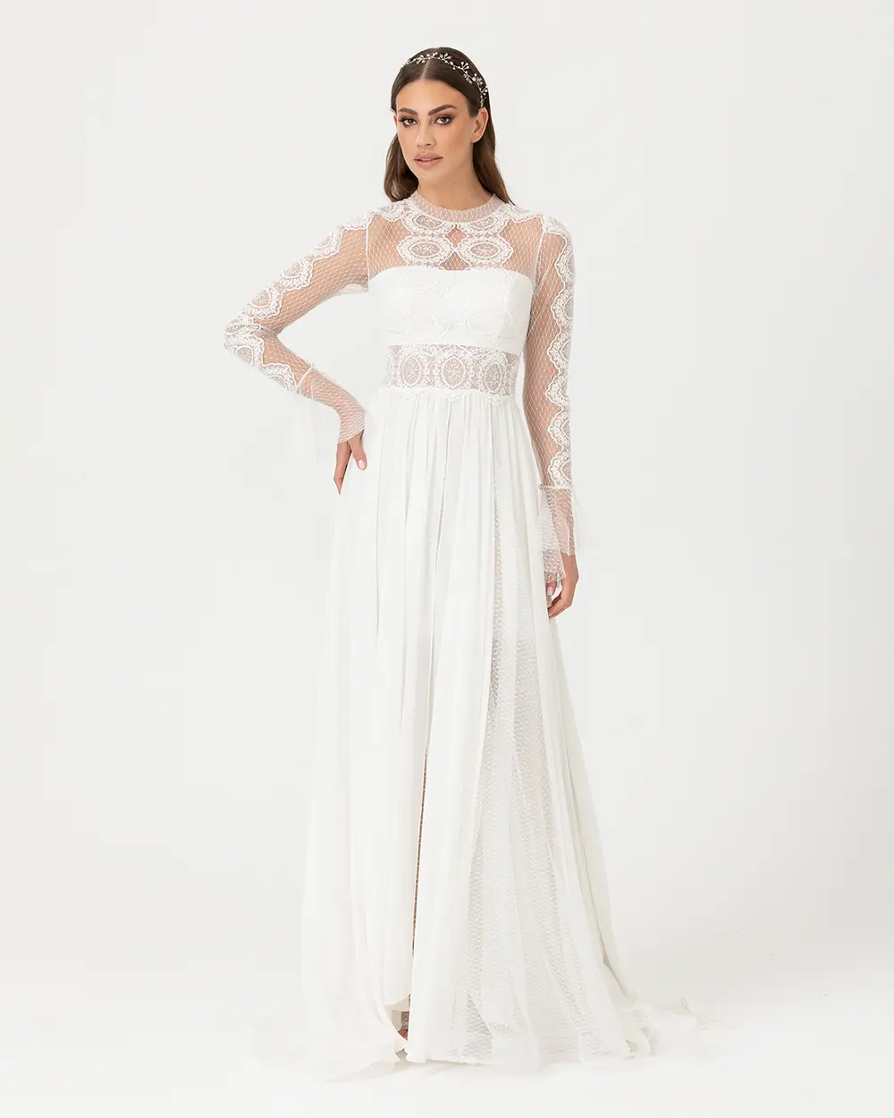 A Cut Zero Collar Tulle Evening Dress