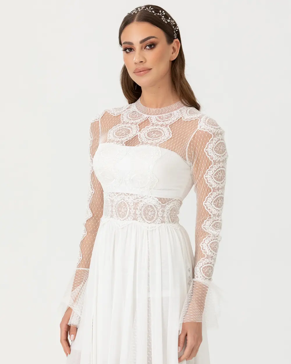 A Cut Zero Collar Tulle Evening Dress
