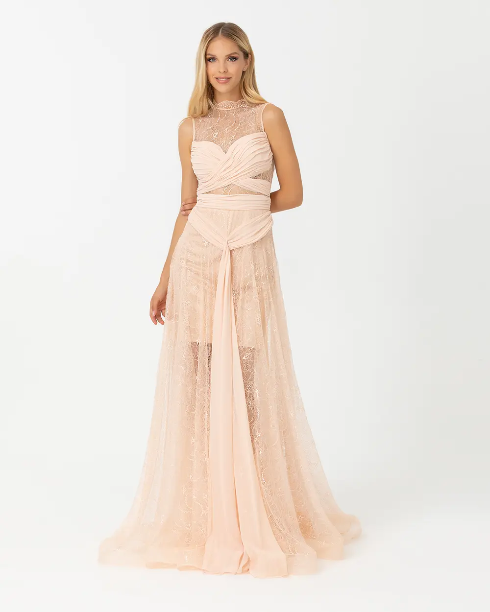 A-Line Transparent Collar Chiffon Evening Dress