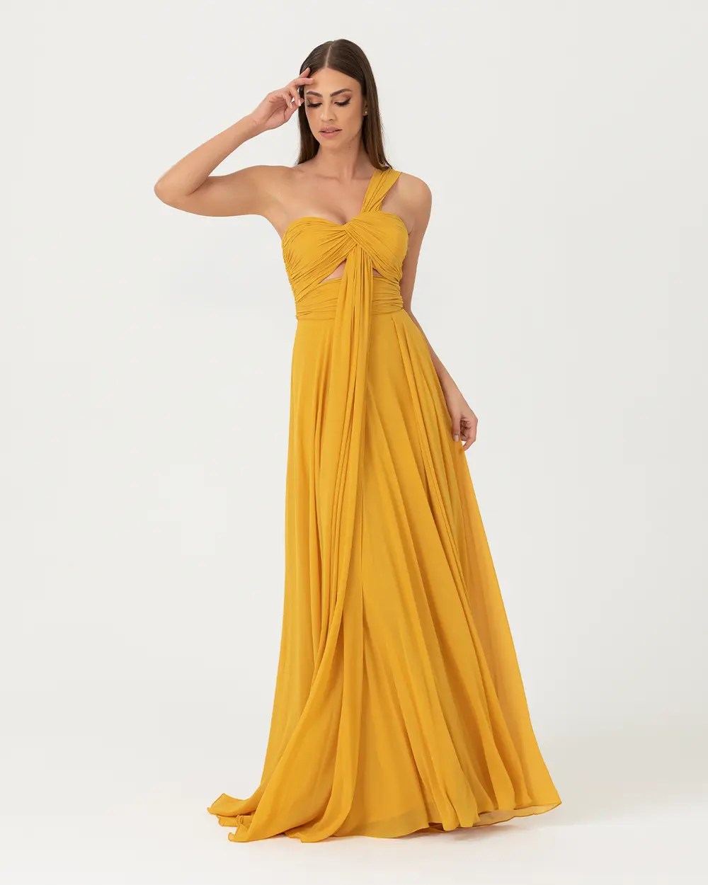 A Cut Strapless Chiffon Evening Dress