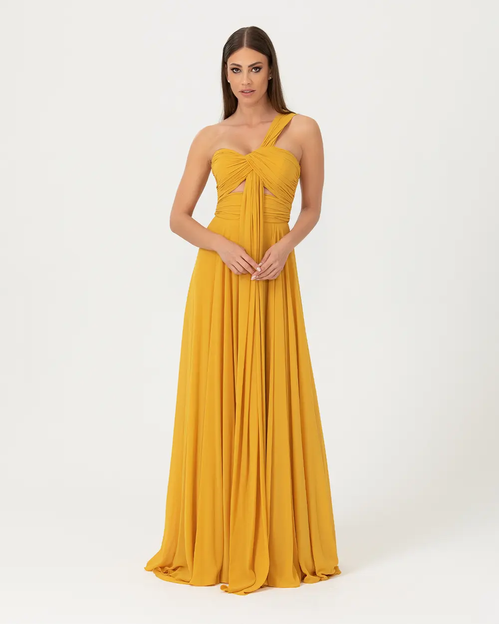 A Cut Strapless Chiffon Evening Dress