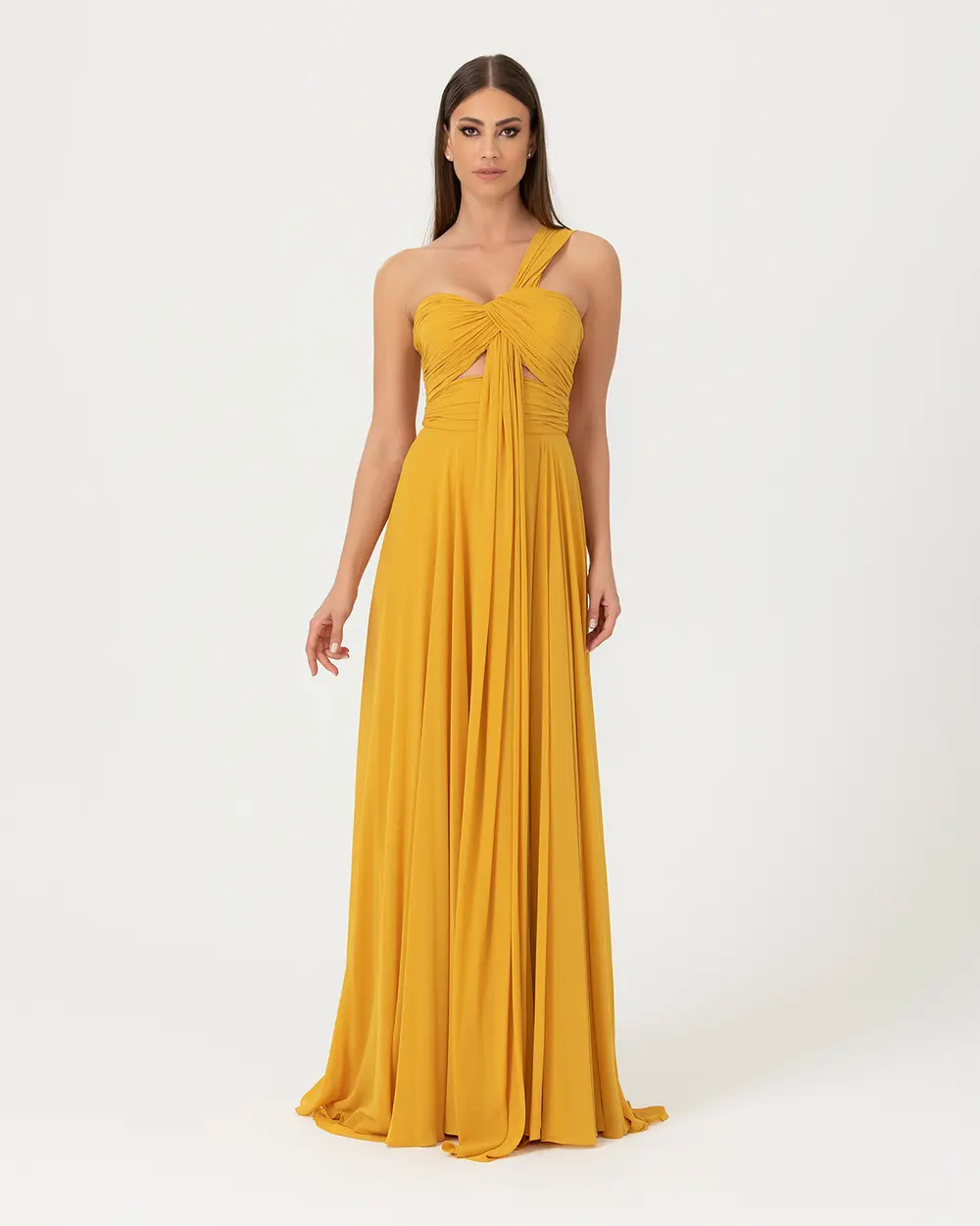 A Cut Strapless Chiffon Evening Dress