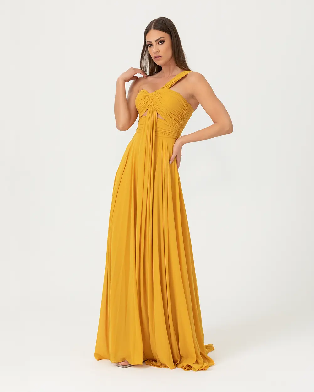 A Cut Strapless Chiffon Evening Dress